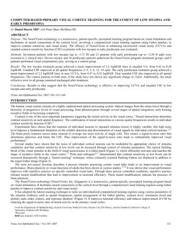 computer-based primary visual cortex training for treatment of low ...