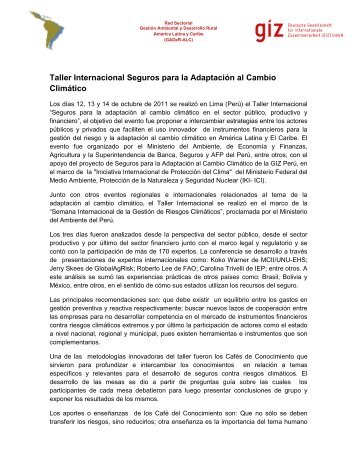 Taller Internacional Seguros para la Adaptación al Cambio ... - PDRS