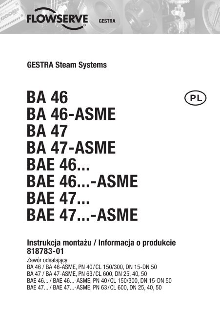 BA 46 BA 46-ASME BA 47 BA 47-ASME BAE 46... BAE ... - Gestra AG