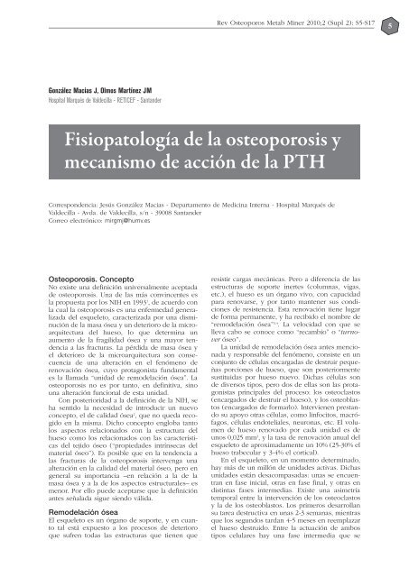 FisiopatologÃ­a de la osteoporosis y mecanismo de acciÃ³n de la PTH