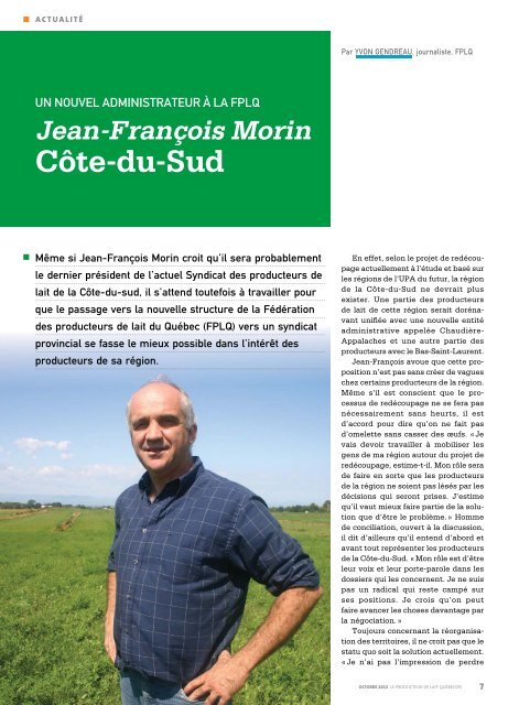 Jean-françois morin Côte-du-Sud - Fédération des producteurs de ...