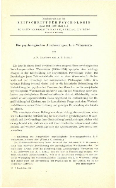 ZEITSCHRIFT FUR PSYCHOLOGIE Die psychologischen ...