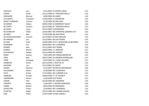 liste generale saison 2013-2014 algemene lijst seizoen 2013-2014