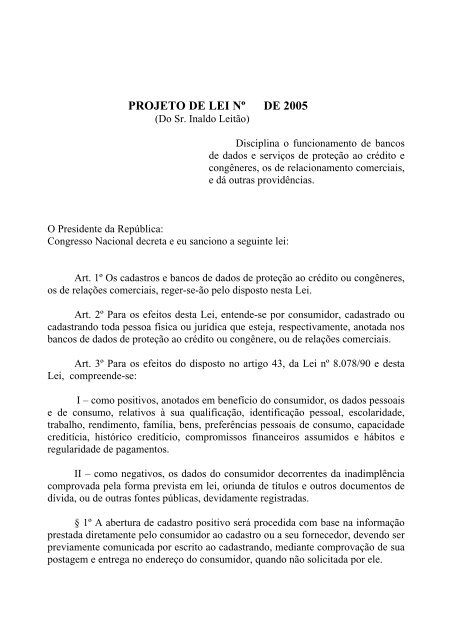 PROJETO DE LEI Nº DE 2005
