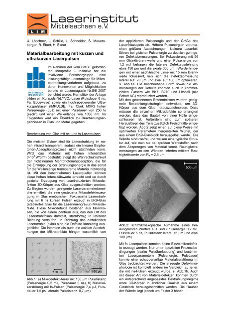 Materialbearbeitung mit kurzen und ultrakurzen Laserpulsen