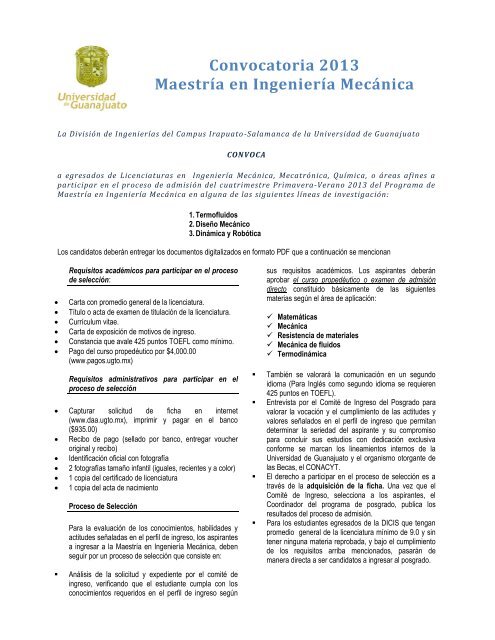 Convocatoria 2013 MaestrÃ­a en IngenierÃ­a MecÃ¡nica - DivisiÃ³n de ...