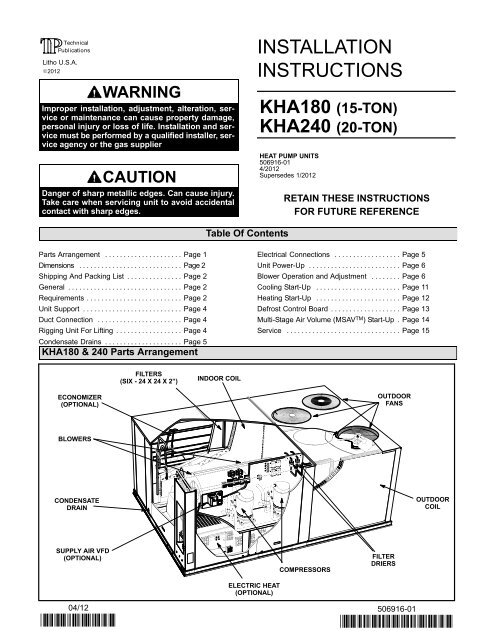 K-Series (15-20 KHA) Installation Instructions - Allied Commercial