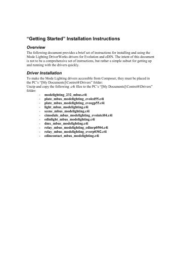 Mode Lighting Evolution-eDIN DriverWorks Getting Started