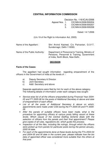 Decision No. 116/IC(A) - CIC