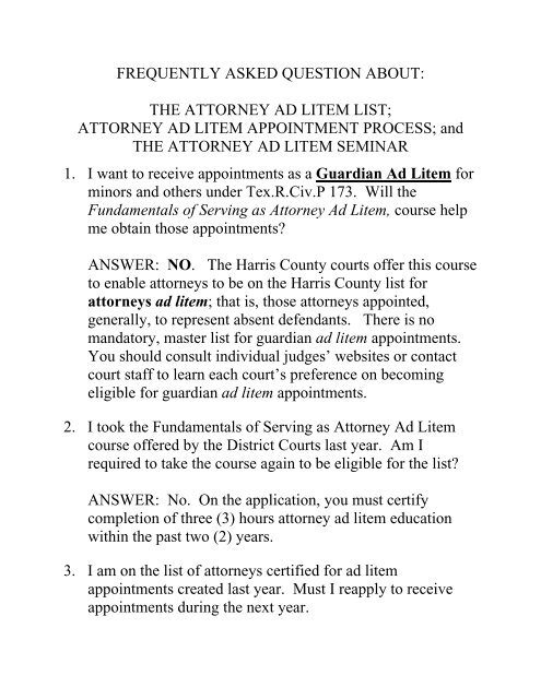 Fundamentals Of Serving As Attorney Ad Litem Harris County