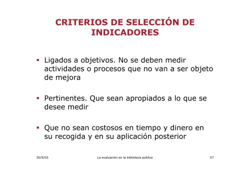 La evaluaciÃ³n en la biblioteca pÃºblica: indicadores y otros ... - sinic