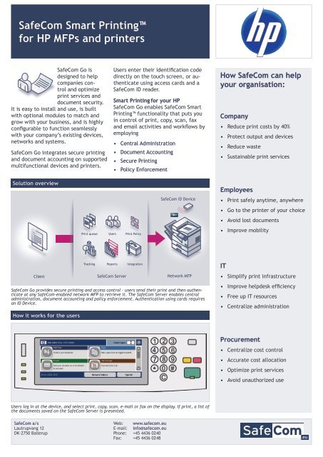 SafeCom Smart Printing™ for HP MFPs and printers