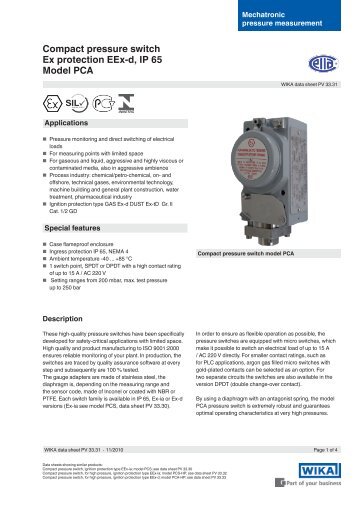 Compact pressure switch Ex protection EEx-d, IP 65 Model ... - sini.se