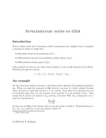 Supplementary notes on GDA - Kent