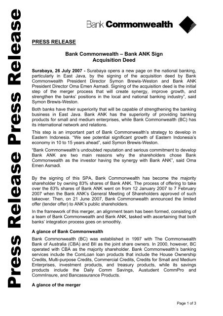 Press Release Press Release - Commonwealth Bank