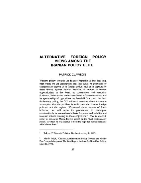 alternative foreign policy views among the iranian policy elite