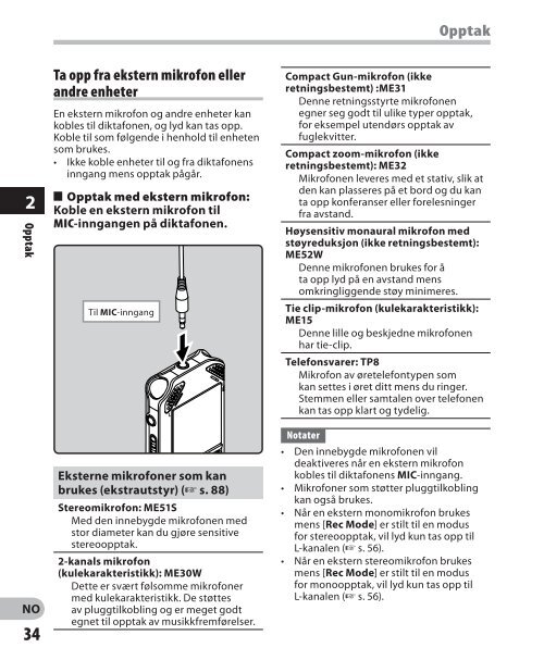 DETALJERTE INSTRUKSJONER DIGITAL DIKTAFON - Olympus