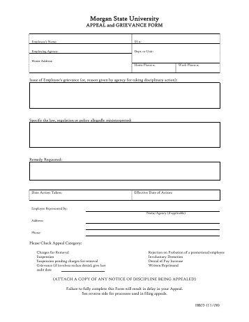 Grievance Appeal Form - Morgan State University