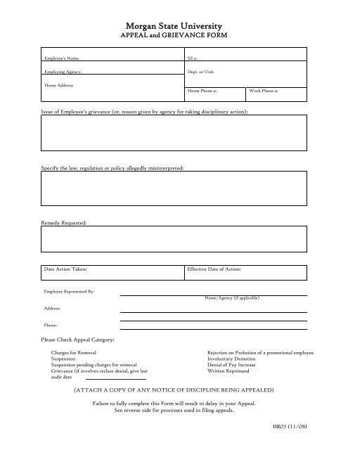 Grievance Appeal Form - Morgan State University