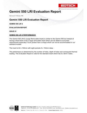 Gemini 550 LRI Evaluation Report - Isotech