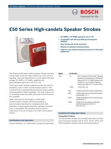 E50 Series Highâcandela Speaker Strobes - Bosch Security Systems