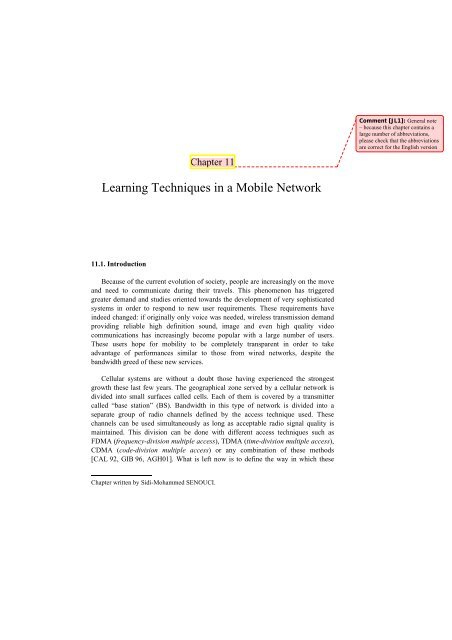 Learning Techniques in a Mobile Network - Sidi Mohammed ...