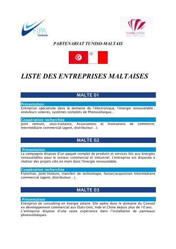 LISTE DES ENTREPRISES MALTAISES