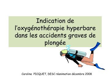 Indication de l'oxygénothérapie hyperbare dans les accidents ...