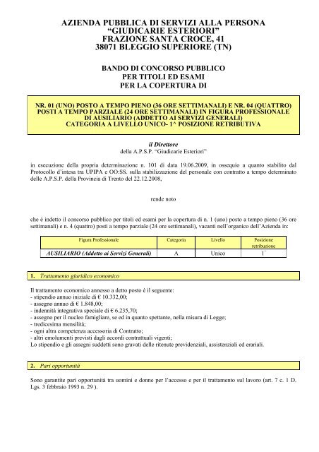 azienda pubblica di servizi alla persona - Agenzia del Lavoro