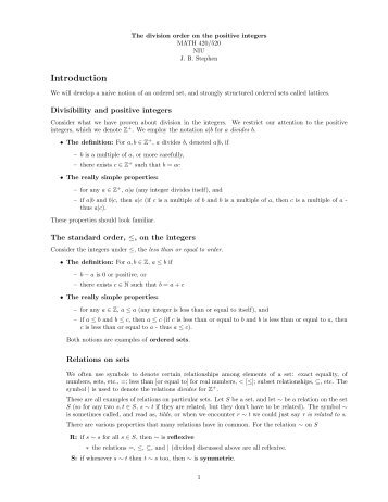 Introduction to partially ordered sets. The division order.