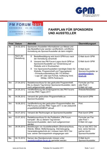 Fahrplan fÃ¼r Sponsoren und Aussteller (PDF) - PM Forum