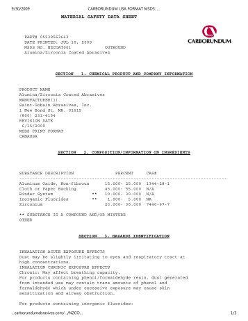 carborundum usa format msds: nzcoat001 - EMI Supply, Inc