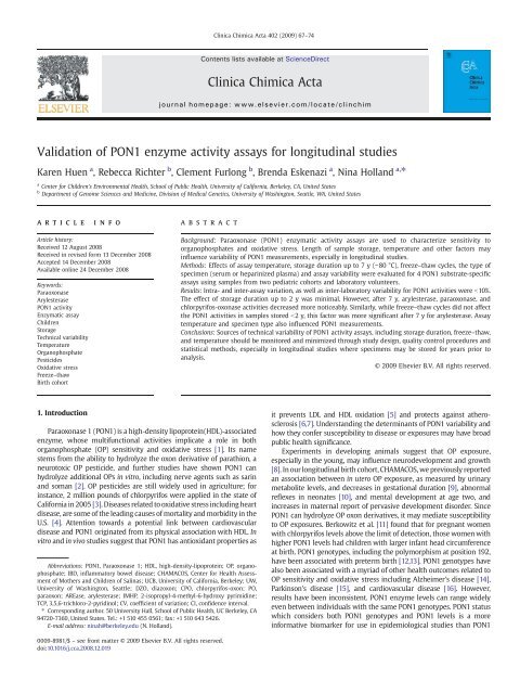 Validation of PON1 enzyme activity assays for longitudinal studies