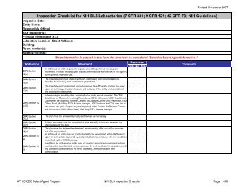 BSL3 Checklist with NIH Guidelines - Select Agent Program