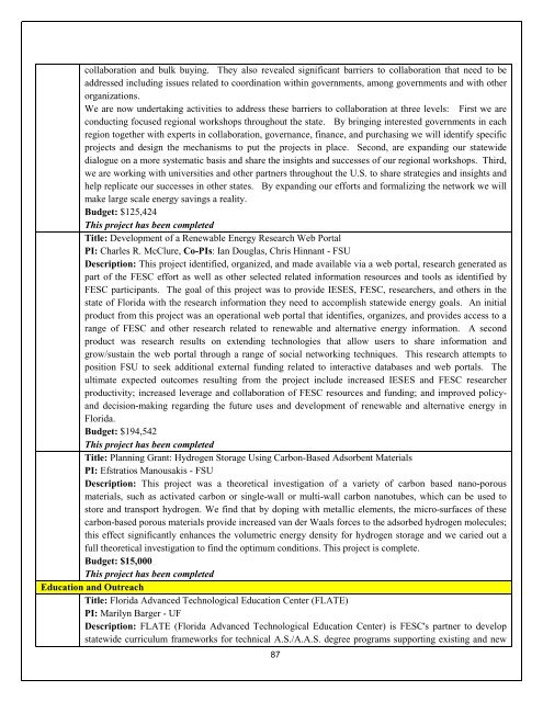 Annual Report- Part III - Florida Energy Systems Consortium