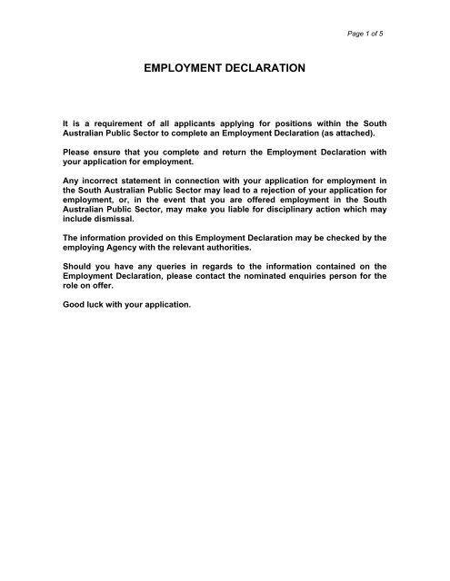 EMPLOYMENT DECLARATION