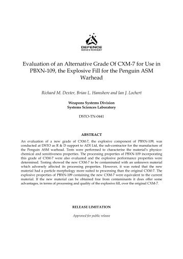 Evaluation of an Alternative Grade Of CXM-7 - Defence Science and ...