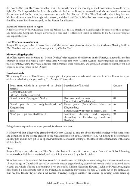 Transcript Historical Minute Book 1913 to 1923 - Ashdown Forest