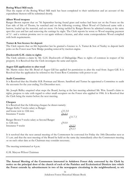 Transcript Historical Minute Book 1913 to 1923 - Ashdown Forest