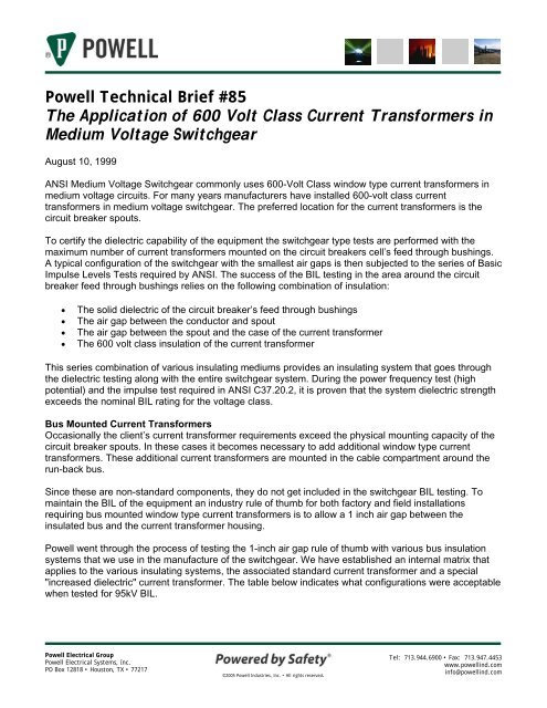 Powell Technical Brief #85 The Application of 600 Volt Class ...