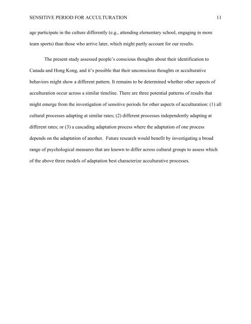 Running Head: Sensitive Period for Acculturation 1 Evidence for a ...