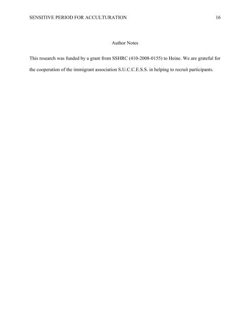 Running Head: Sensitive Period for Acculturation 1 Evidence for a ...