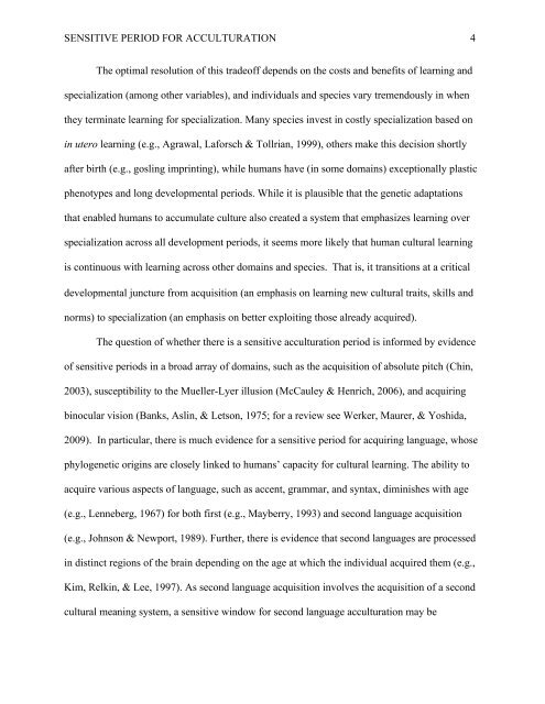 Running Head: Sensitive Period for Acculturation 1 Evidence for a ...