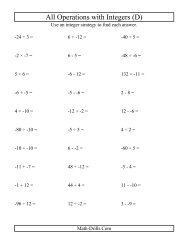 Integers Worksheet -- All Operations with Integers (Range -12 to 12 ...