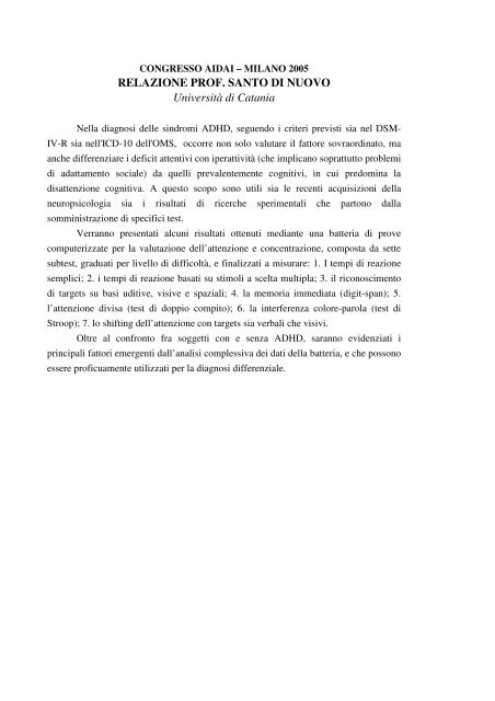 RELAZIONE PROF. SANTO DI NUOVO Università di Catania - Aidai