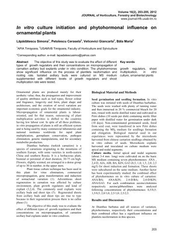 In vitro culture initiation and phytohormonal influence on ornamental ...