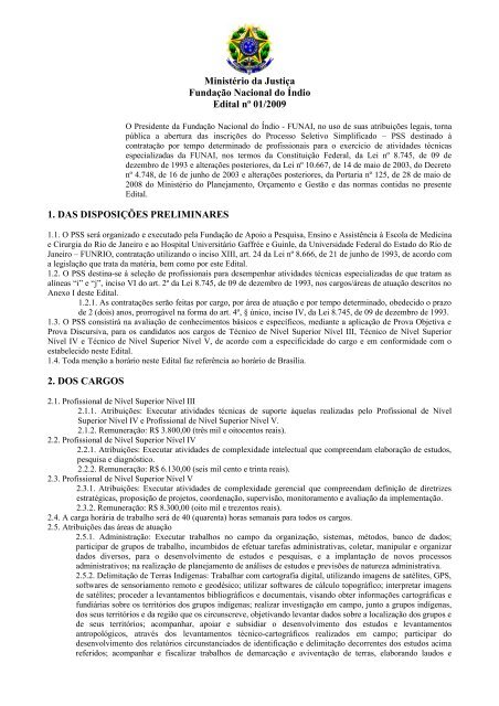 MinistÃƒÂ©rio da JustiÃƒÂ§a FundaÃƒÂ§ÃƒÂ£o Nacional do ÃƒÂndio Edital nÃ‚Âº ... - Funai