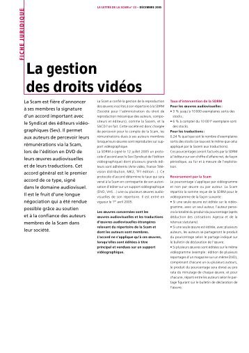 La gestion des droits vidÃ©os - Scam