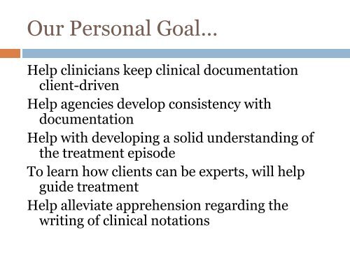 Clinical Notation: Documentation for clients in treatment - CASAT