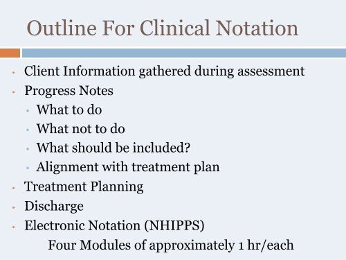 Clinical Notation: Documentation for clients in treatment - CASAT